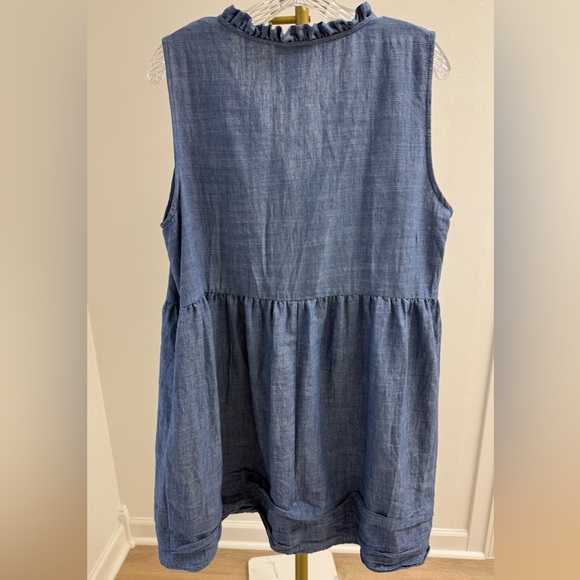 52seven Blue Chambray Sleeveless Tiered Ruffle Hem Linen Blend Dress Size XL - Picture 2 of 4
